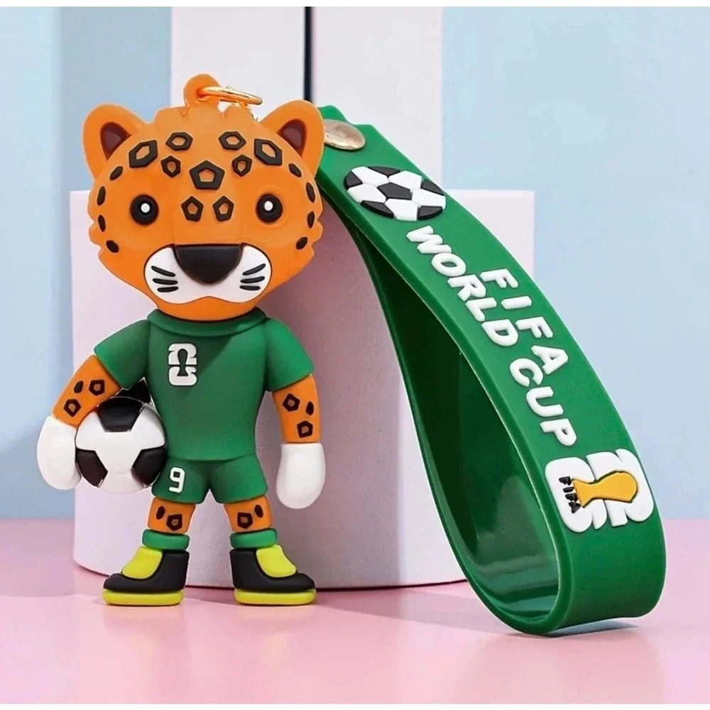 2026 World Cup Cartoon Mascot 4 Keychain Soccer Trophy Cute Animal Gift Fans